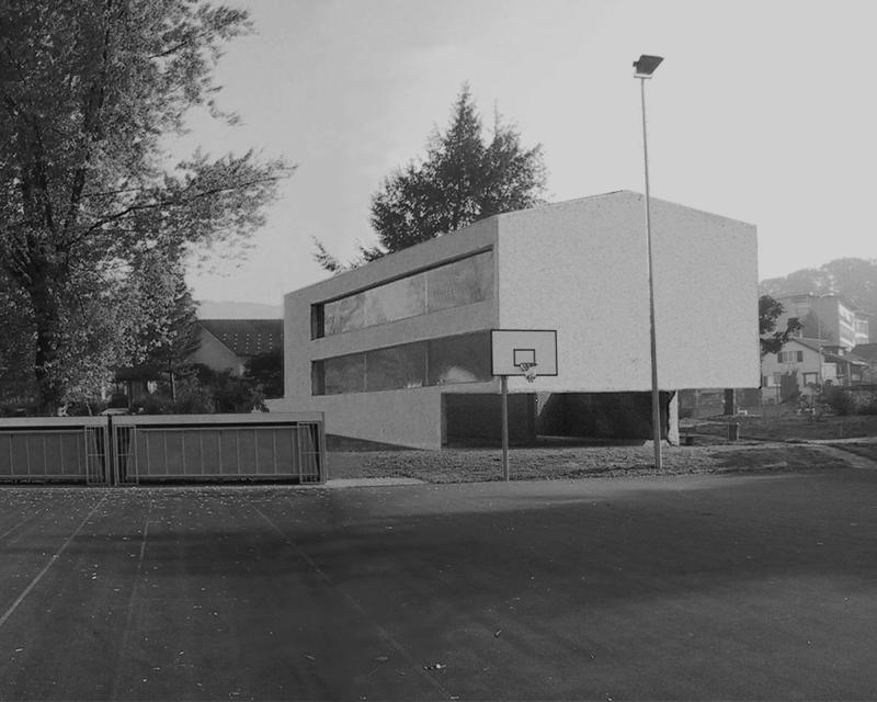 Wettbewerb Schulhaus Nauen in Dürnten neues Schulhaus mit Auskragung Richtung Sportplatz in Zusammenarbeit mit Kissling Roth Architekten 