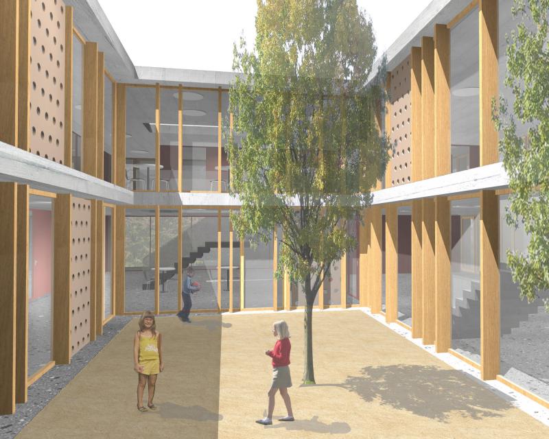 Competition schoolhouse Meiliwiese in Hinwil courtyard in collaboration with DWarch 