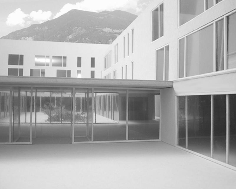 Competition nursing home Schattdorf entrance with view to the central courtyard in collaboration with DWarch