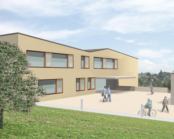 Competition schoolhouse Rooswis in Gossau forecourt with entrance in collaboration with DWarch