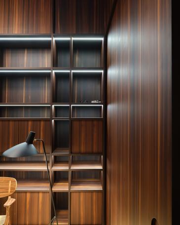Haus Elva Andermatt Bibliothek in geräucherter Lärche