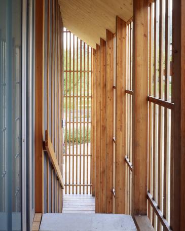 House Weesen loggia and half-open staircase to the studio